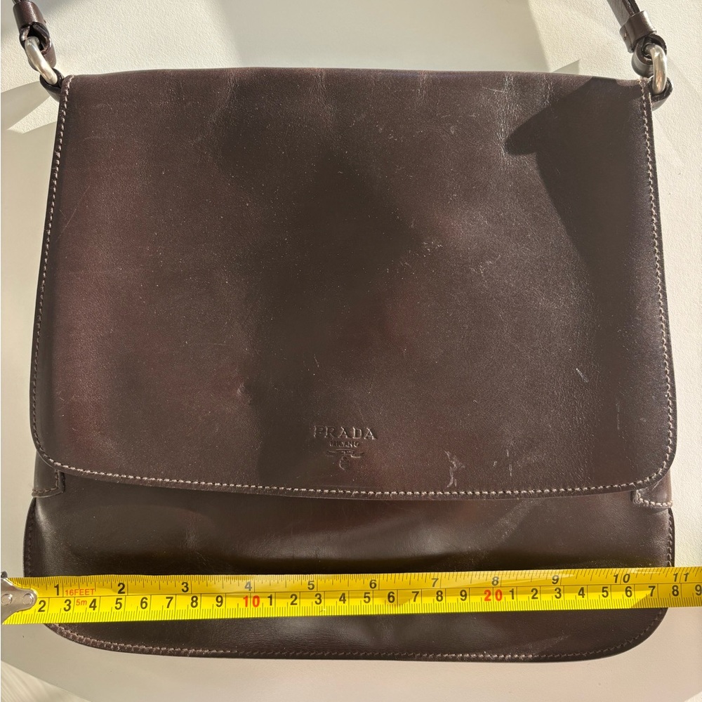 Prada Slim Chocolate Brown Leather Shoulder Bag - Classic Elegant Minimalist - Picture 10 of 13